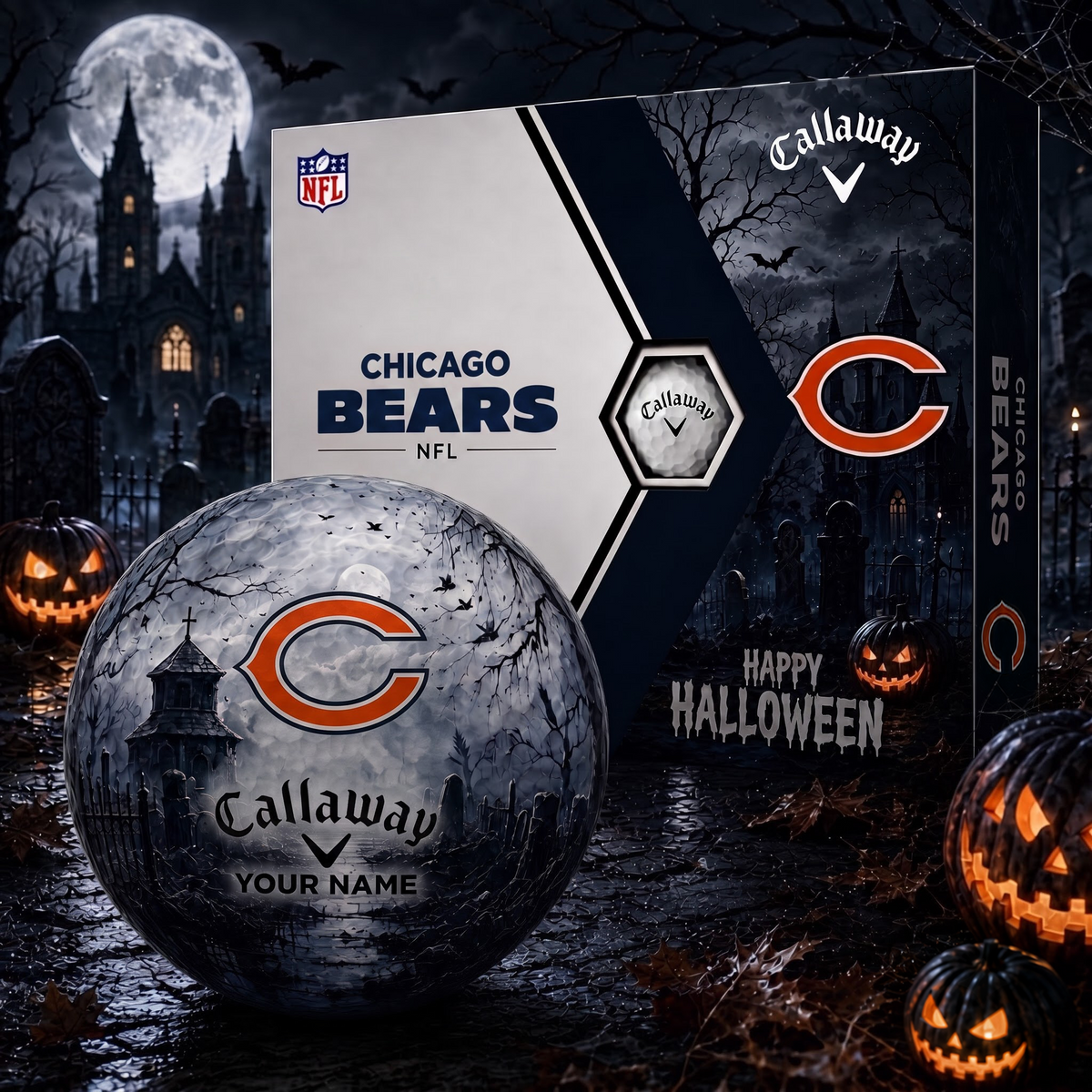 Exclusive NFL x CHI Halloween V1 Personalized Name Golf Ball