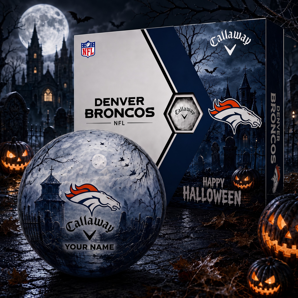 Exclusive NFL x DEN Halloween V1 Personalized Name Golf Ball
