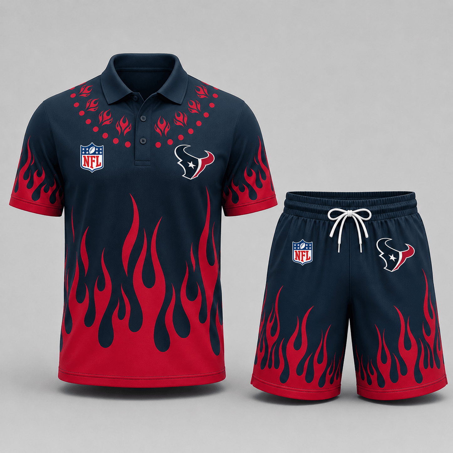 HOU Premium NFL Flame Performance Polo Shirt & Shorts Set