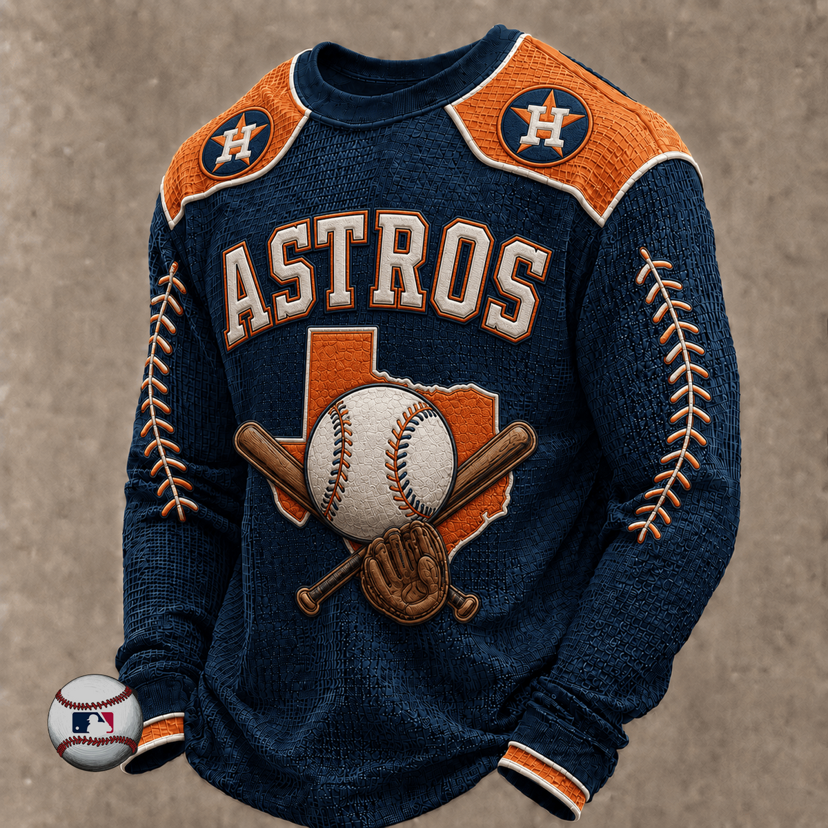 HOU x MLB Baseball Team Embroidered Crewneck Sweatshirt