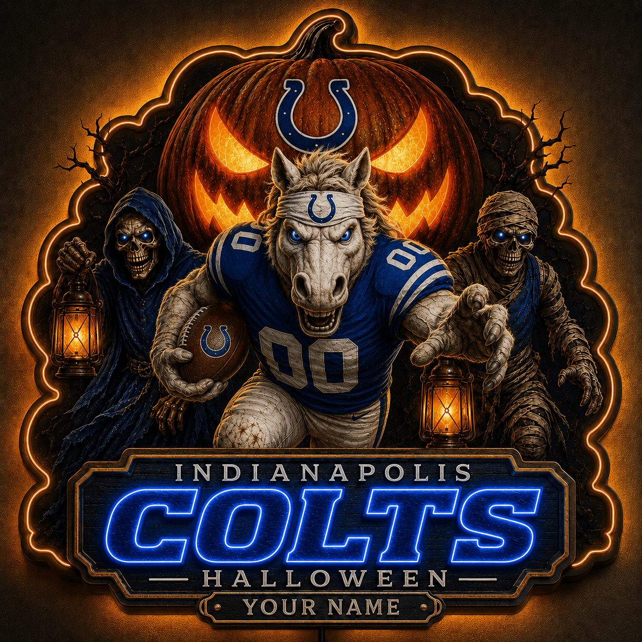 IC x NFL Halloween Personalized Acrylic Wall Led Sign Colorful Colors Gifts For Fan