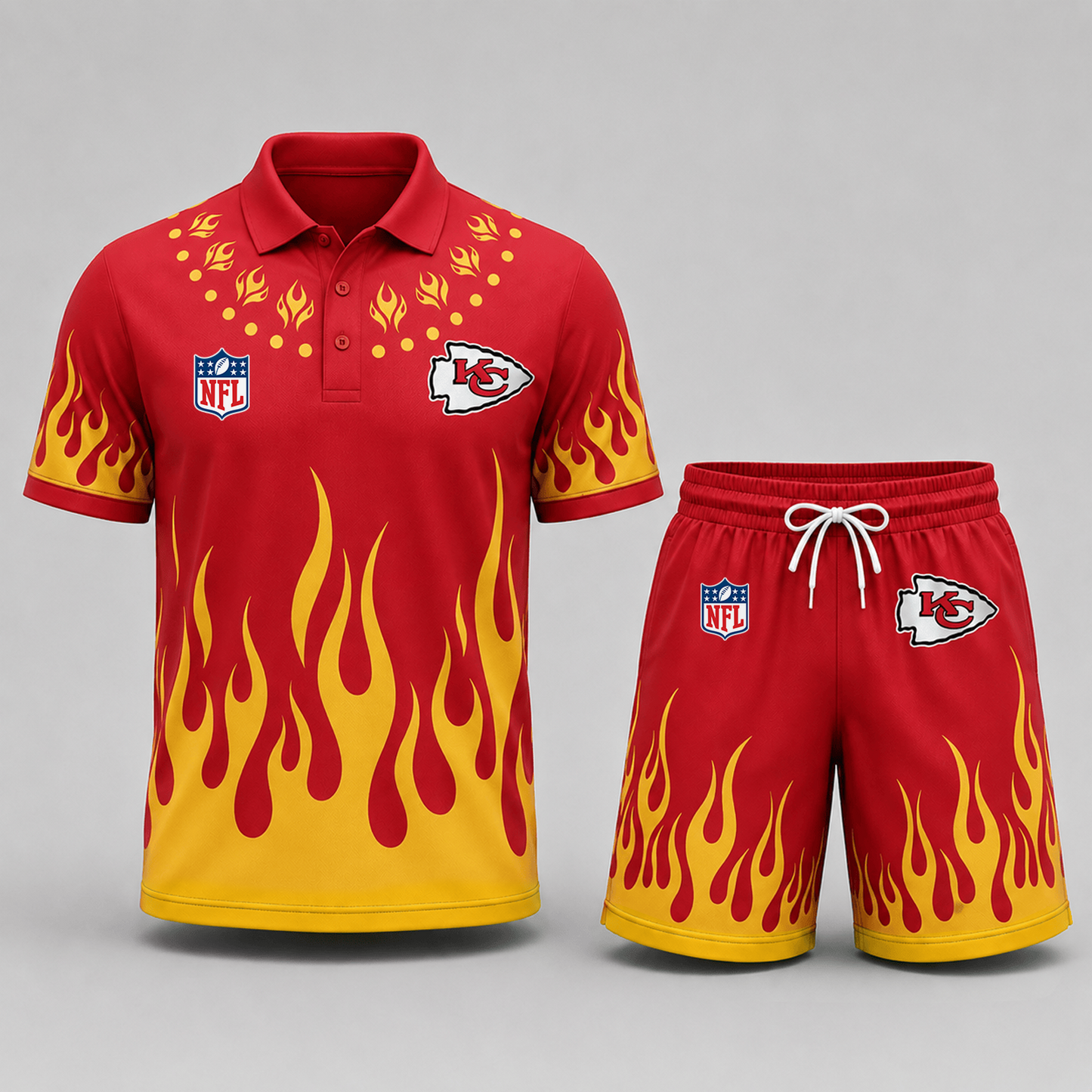 KC Premium NFL Flame Performance Polo Shirt & Shorts Set