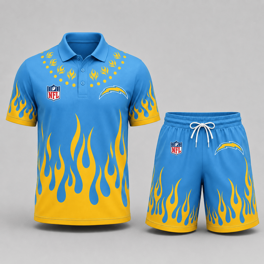 LAC Premium NFL Flame Performance Polo Shirt & Shorts Set