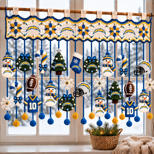 LAC x NFL Christmas Crochet Window Valance – Football Snowman Wreath Holiday Decor