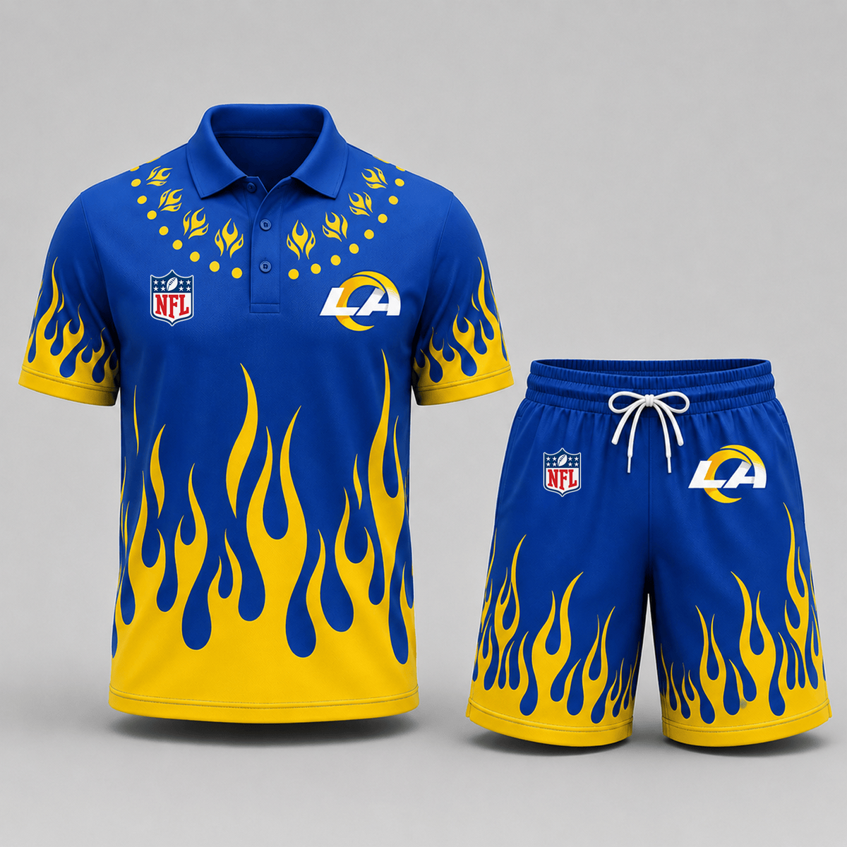 LAR Premium NFL Flame Performance Polo Shirt & Shorts Set