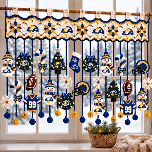 LAR x NFL Christmas Crochet Window Valance – Football Snowman Wreath Holiday Decor