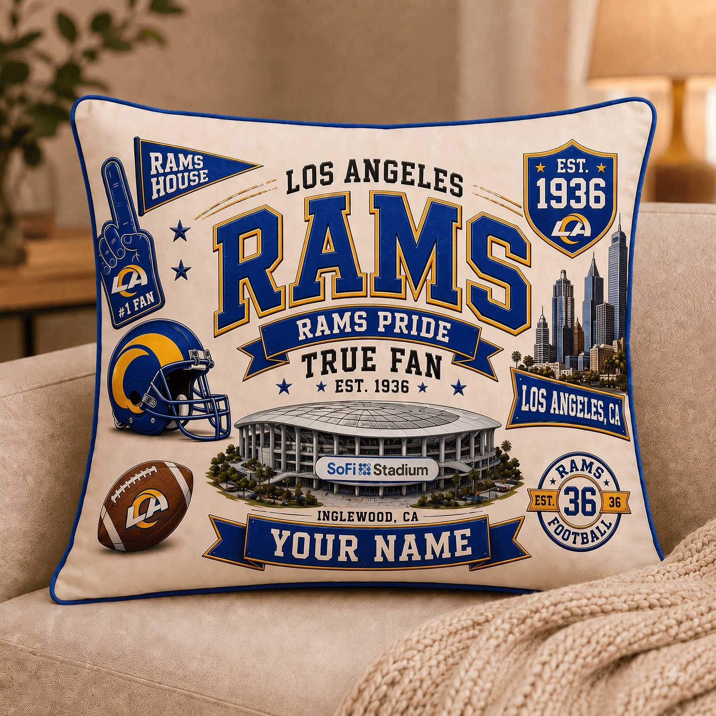 LAR x NFL Premium Vintage Pillow Case Personalized Gift For True Fan