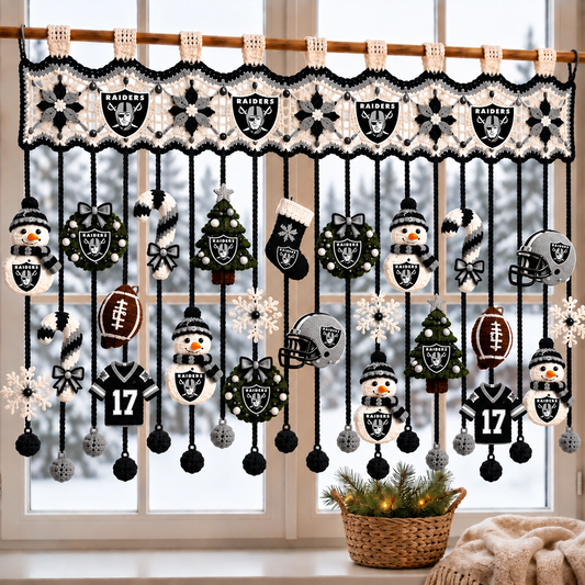 LV x NFL Christmas Crochet Window Valance – Football Snowman Wreath Holiday Decor