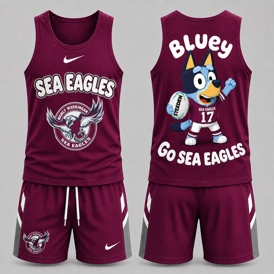 MAN Premium NRL Game Day Cartoon Character Sleeveless Tank Top & Shorts Set