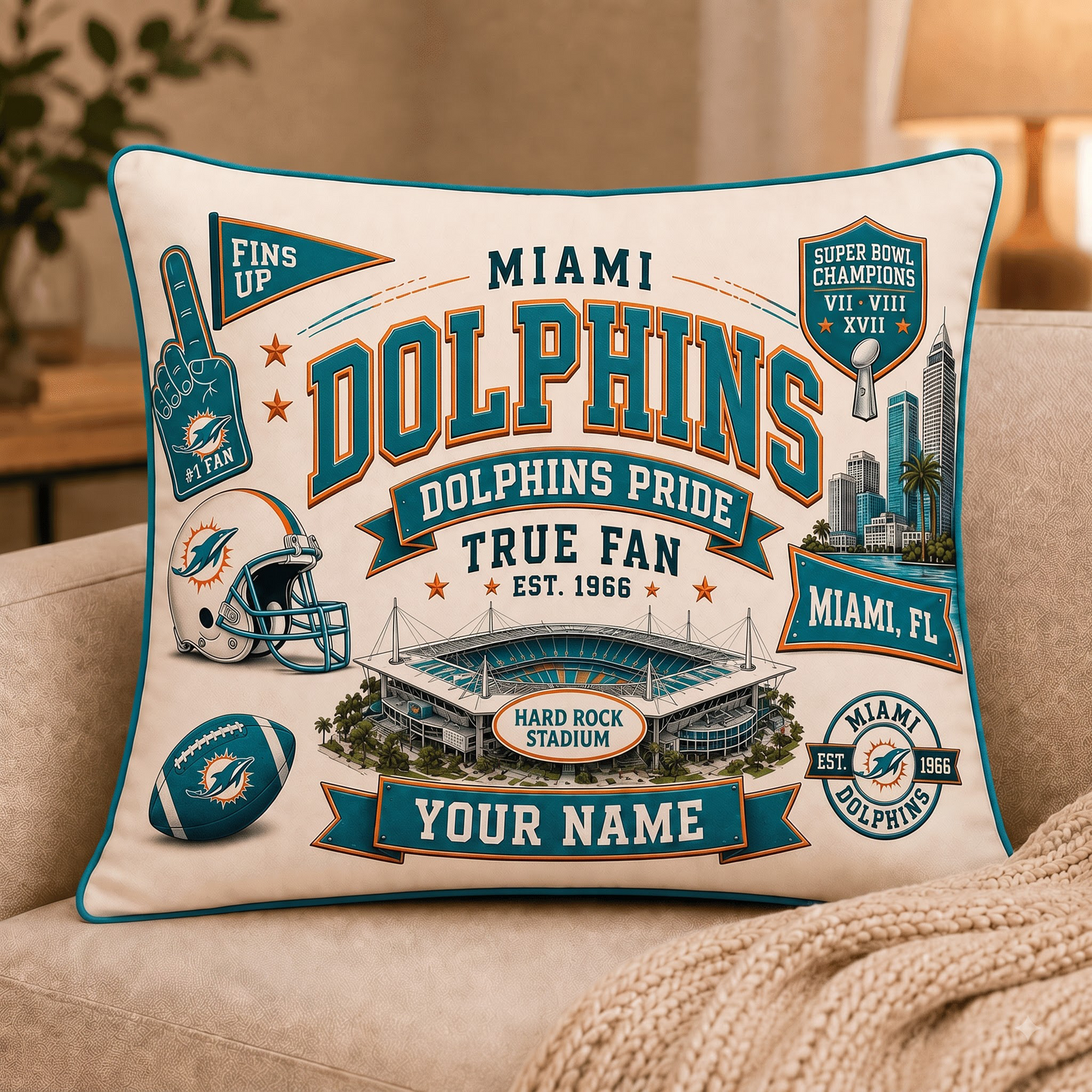 MD x NFL Premium Vintage Pillow Case Personalized Gift For True Fan