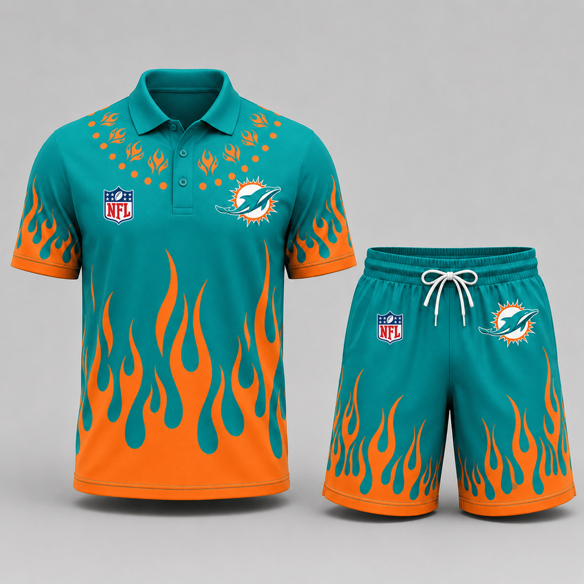 MIA Premium NFL Flame Performance Polo Shirt & Shorts Set