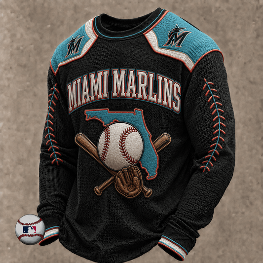 MIA x MLB Baseball Team Embroidered Crewneck Sweatshirt