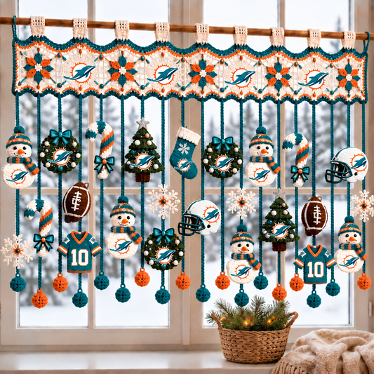 MIA x NFL Christmas Crochet Window Valance – Football Snowman Wreath Holiday Decor