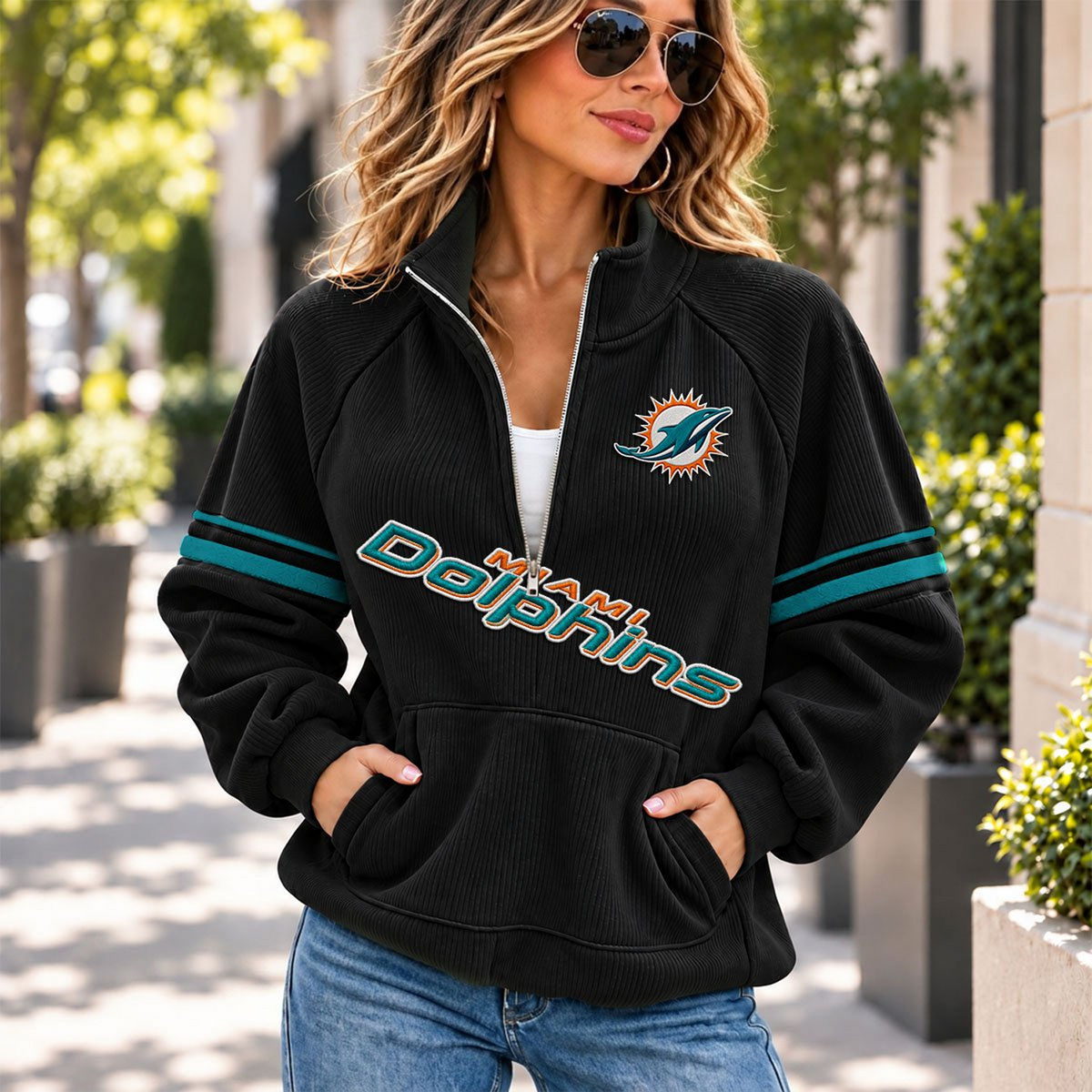 MIA x NFL Corduroy half-zip sweatshirt