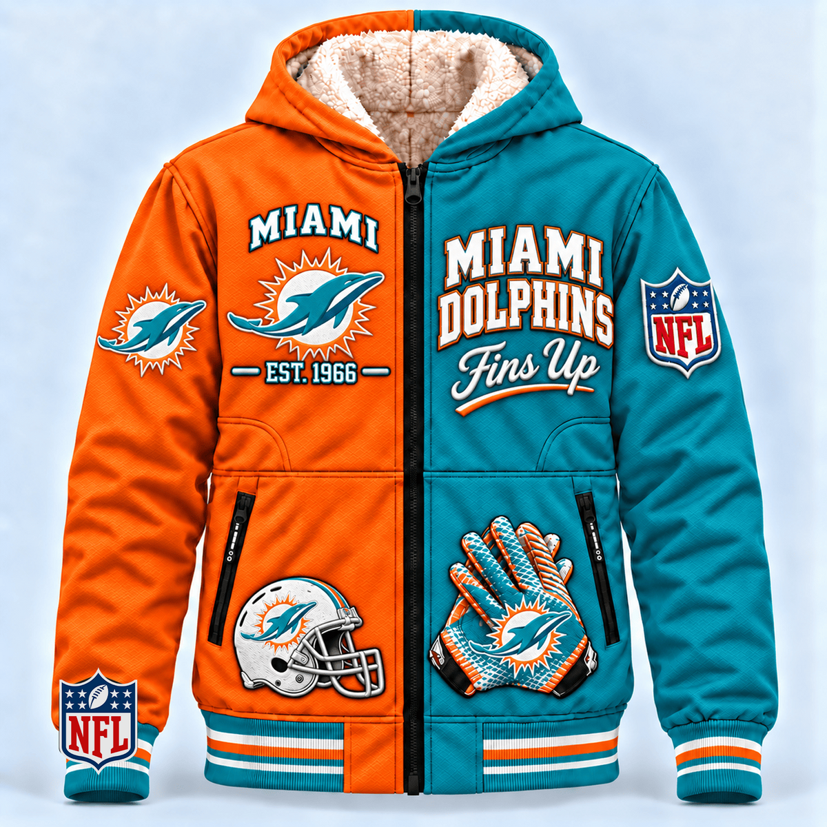 MIA x NFL Hooded Varsity Bomber Jacket