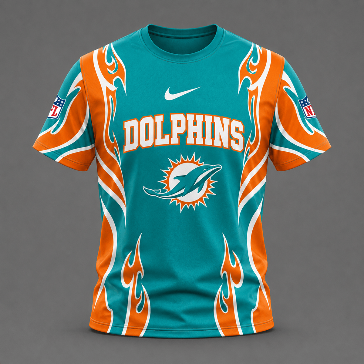 MIA x NFL Premium Football Flame Tribal All Over Print T-Shirt 2208