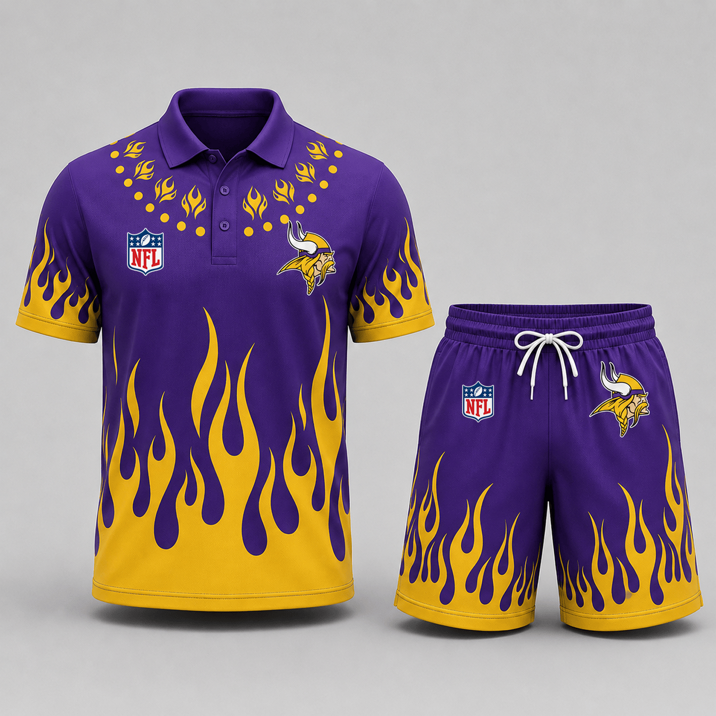MIN Premium NFL Flame Performance Polo Shirt & Shorts Set