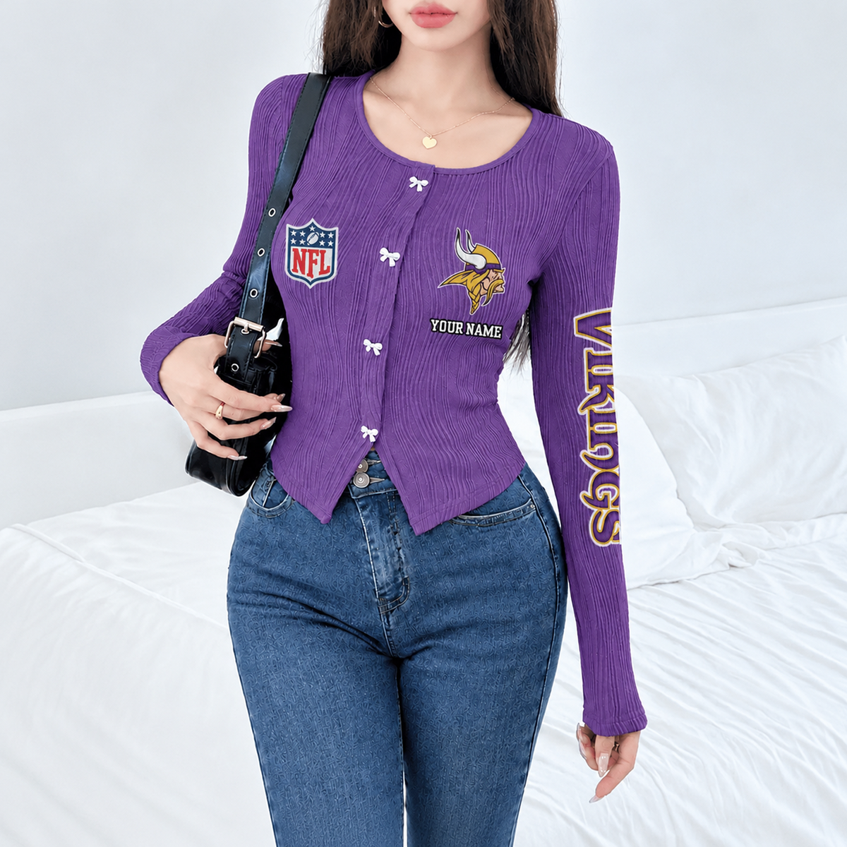 MIN x NFL Women's Long Sleeve Button Front Cardigan