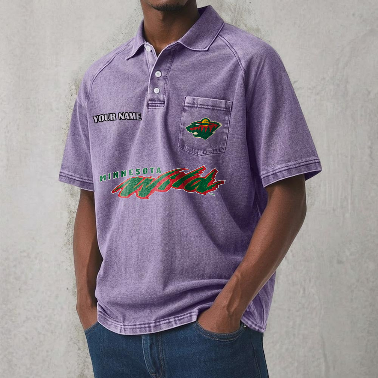 MIN x NHL Men's Distressed Turn-Down Collar Polo DATND TANTD 250526