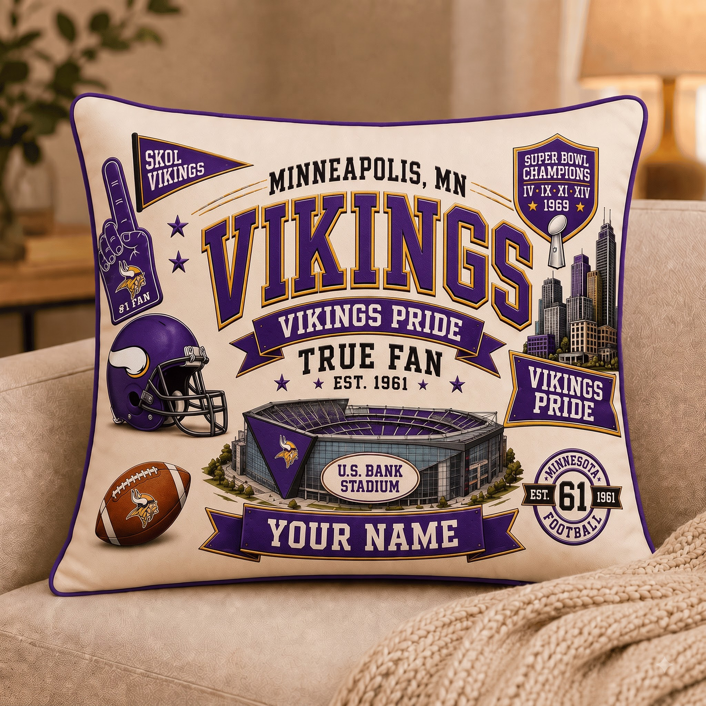 MV x NFL Premium Vintage Pillow Case Personalized Gift For True Fan