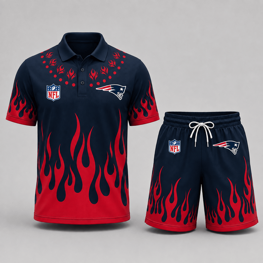 NE Premium NFL Flame Performance Polo Shirt & Shorts Set