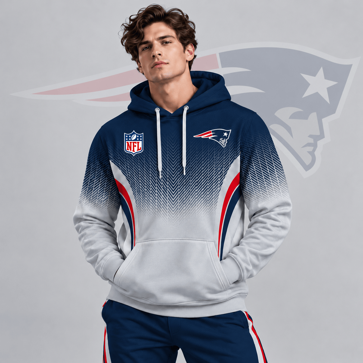 NEP x Premium NFL Gradient Chevron Fade Pullover Hoodie With Team Logo And Contrast Colorblock Athletic Design
