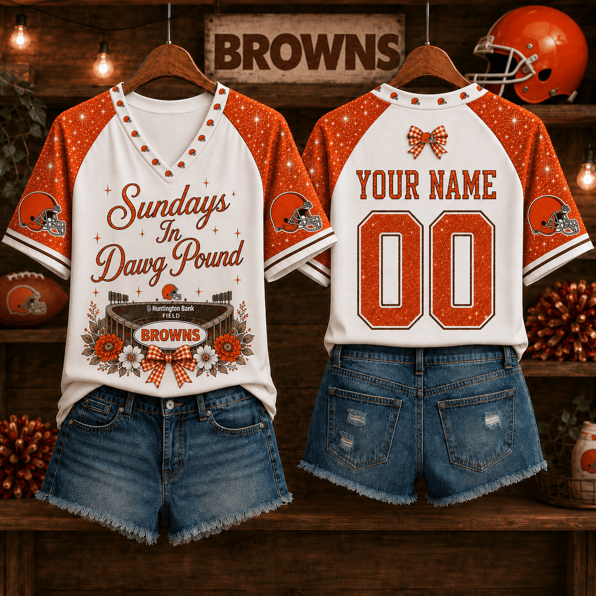 NFL x CLE Sundays in Nation Custom Name V-neck Shirt