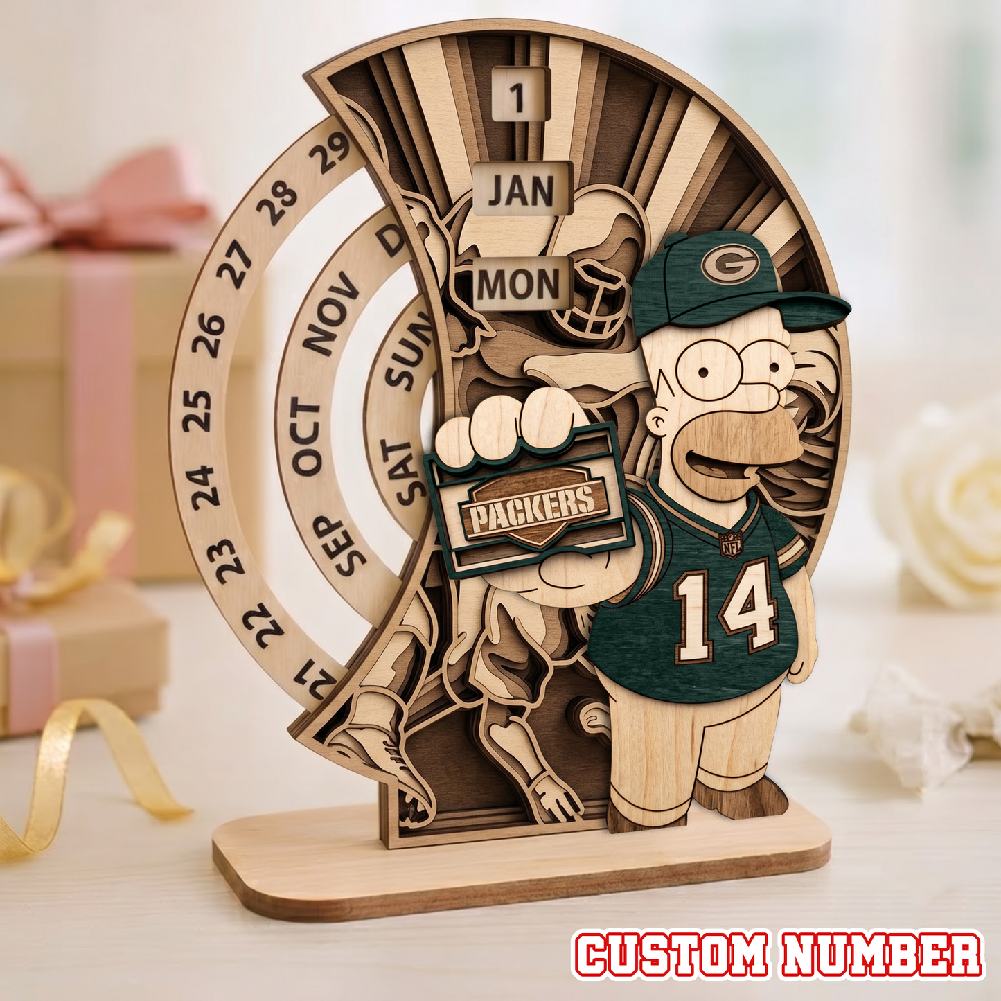 NFL x GB Custom Number Wooden Perpetual Calendar
