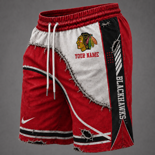 NHL x CHI Distressed Custom Name Shorts