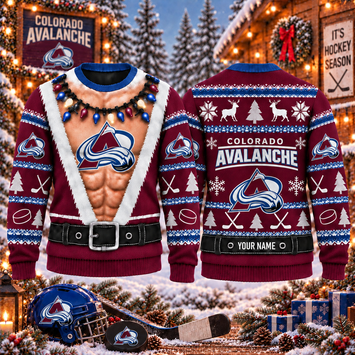 NHL x COL Christmas Personalized Name Ugly Sweater