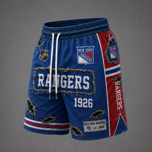 NHL x NYR Distressed Shorts