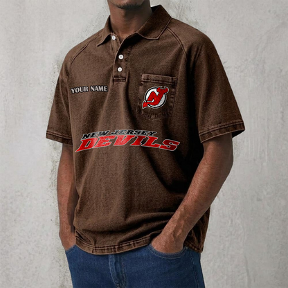 NJD x NHL Men's Distressed Turn-Down Collar Polo DATND TANTD 250526