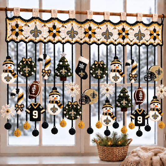 NO x NFL Christmas Crochet Window Valance – Football Snowman Wreath Holiday Decor