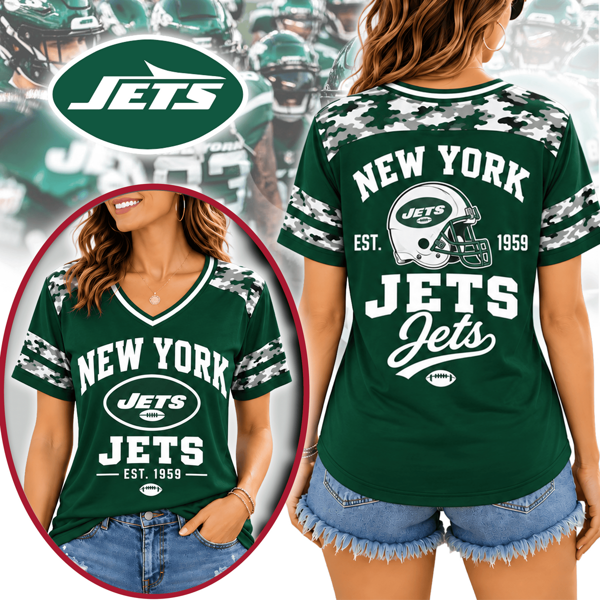 NYJ Premium NFL All-American Camo V-neck