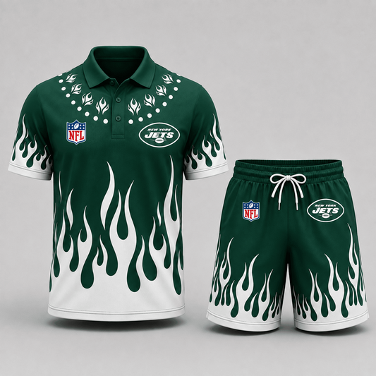 NYJ Premium NFL Flame Performance Polo Shirt & Shorts Set