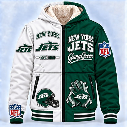 NYJ x NFL Hooded Varsity Bomber Jacket