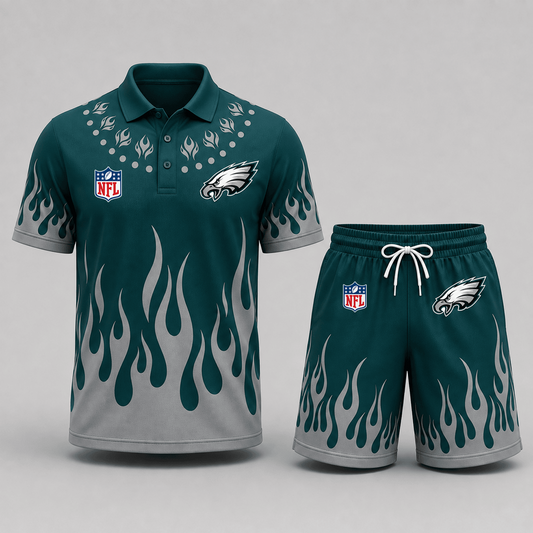 PHI Premium NFL Flame Performance Polo Shirt & Shorts Set