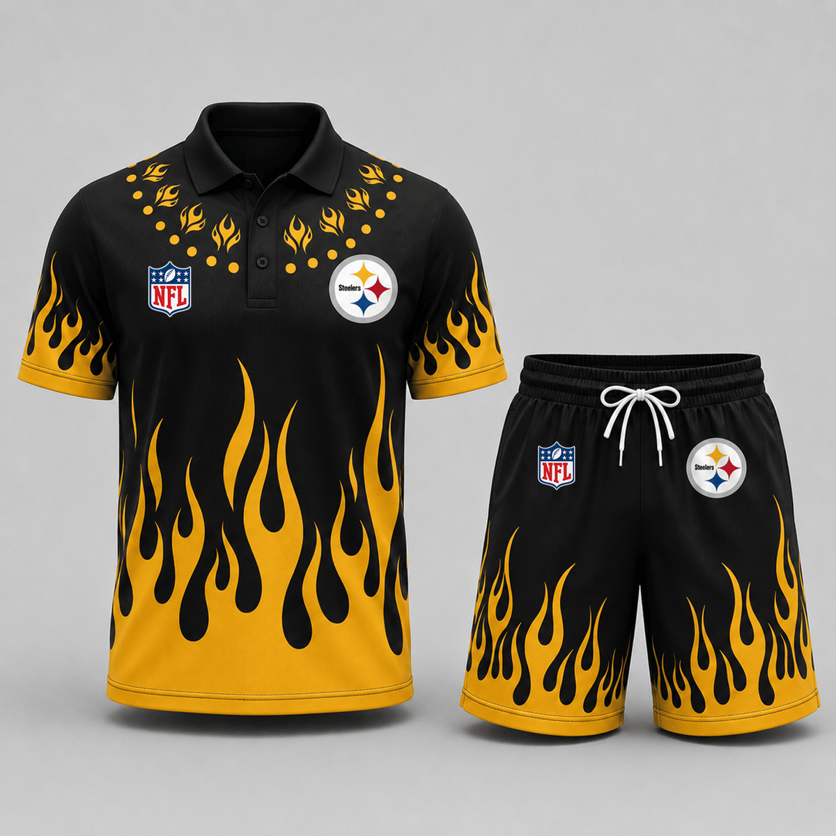 PIT Premium NFL Flame Performance Polo Shirt & Shorts Set