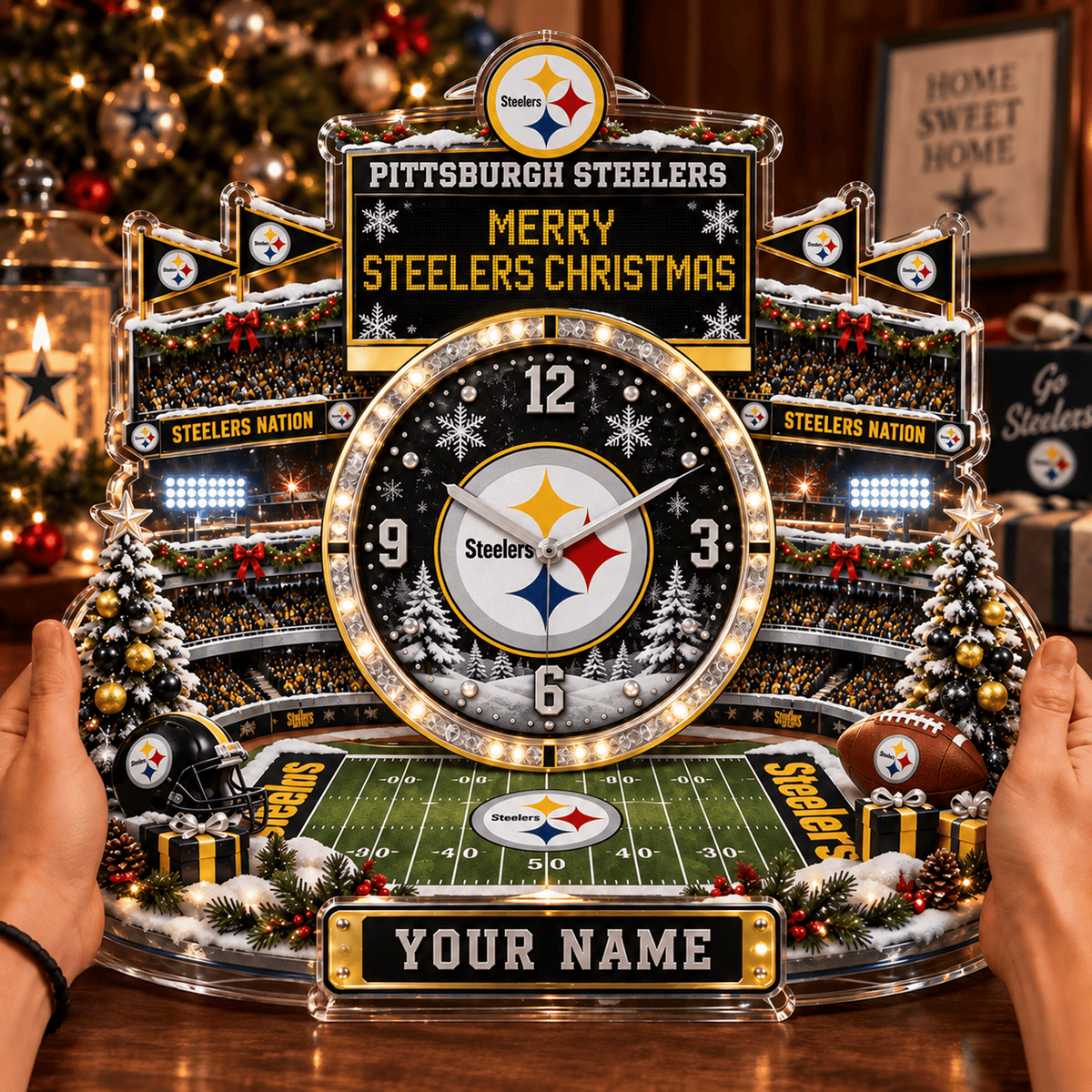 PIT x NFL Christmas KICKOFF Personalized Acrylic Hanging Wall Clock – Premium Limited Edition Gift for Men, Women & Football Fans