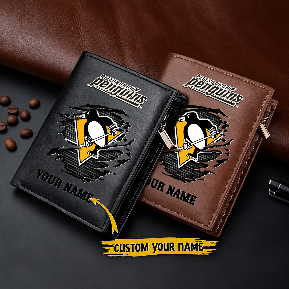PIT x NHL Men Slim Vertical Wallets New