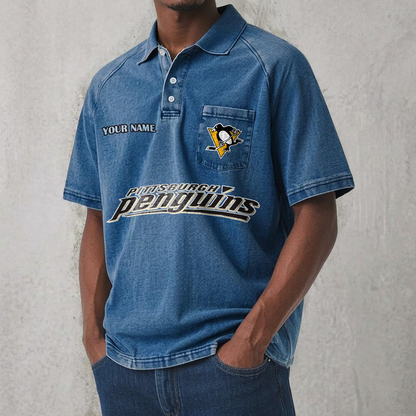PIT x NHL Men's Distressed Turn-Down Collar Polo DATND TANTD 250526