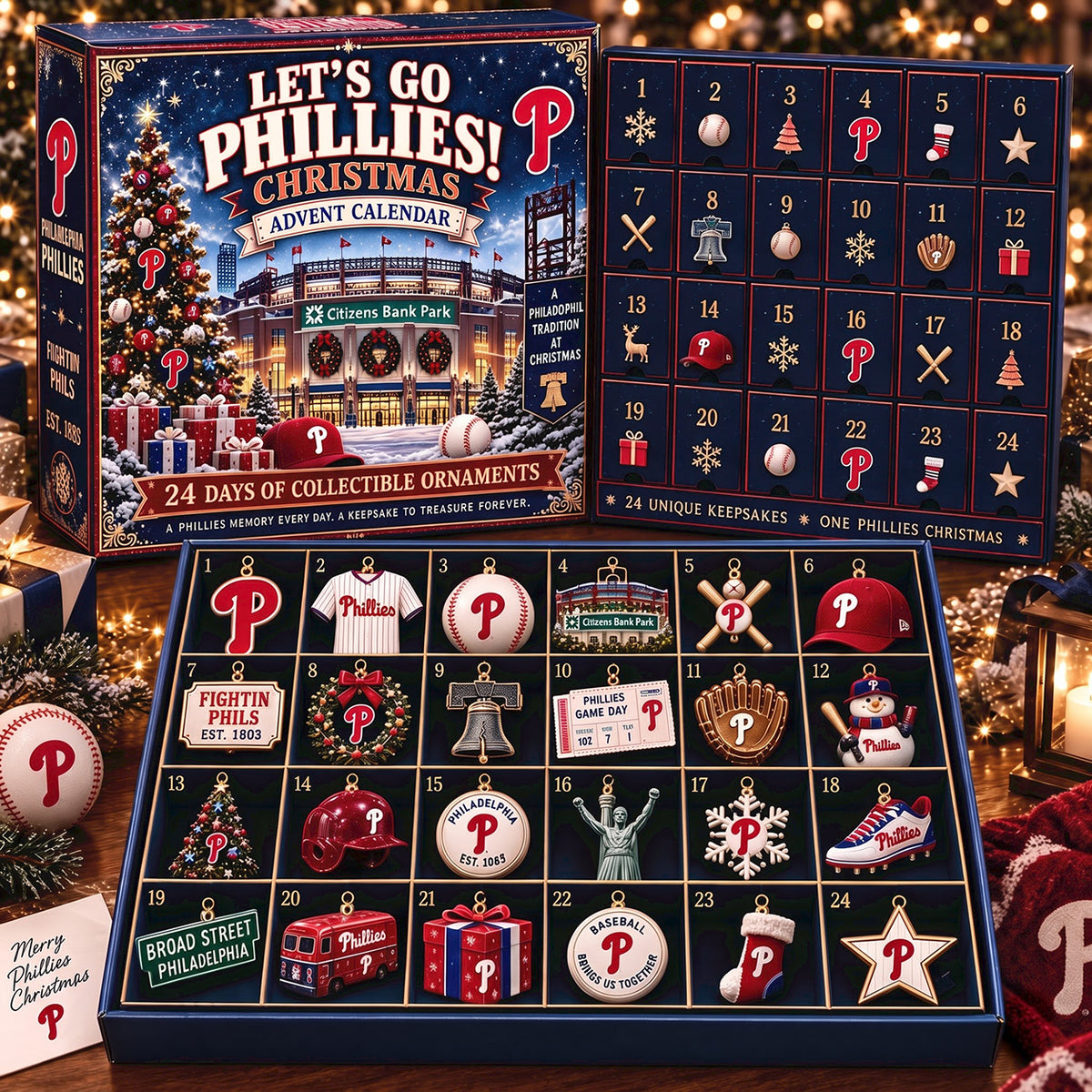PREMIUM MLB X PHI EXCLUSIVE 24 Day Of Advent Calendar Box Personalized Gift For Fan Baseball Limited Edition