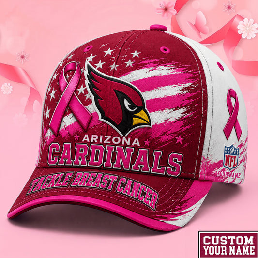 PREMIUM NFL X ARI EXCLUSIVE PERSONALIZED Pink Ribbon Breast Cancer Survior Cap
