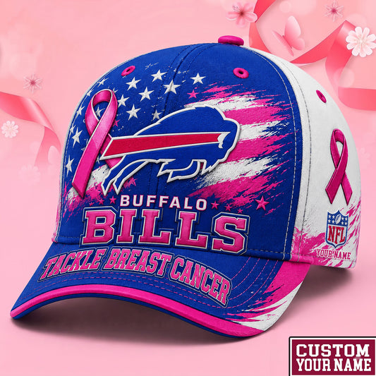 PREMIUM NFL X BUF EXCLUSIVE PERSONALIZED Pink Ribbon Breast Cancer Survior Cap