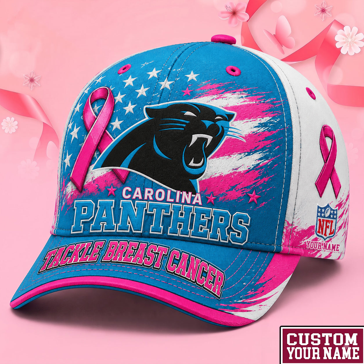 PREMIUM NFL X CAR EXCLUSIVE PERSONALIZED Pink Ribbon Breast Cancer Survior Cap