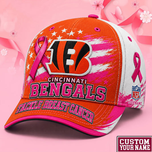 PREMIUM NFL X CIN EXCLUSIVE PERSONALIZED Pink Ribbon Breast Cancer Survior Cap
