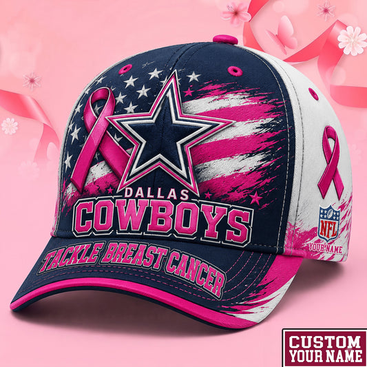PREMIUM NFL X DAL EXCLUSIVE PERSONALIZED Pink Ribbon Breast Cancer Survior Cap
