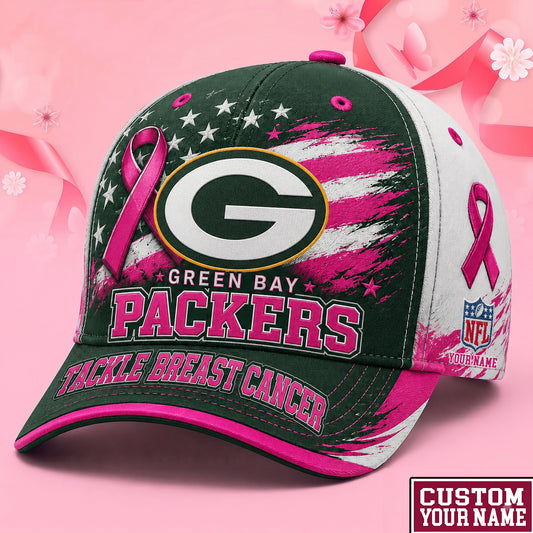 PREMIUM NFL X GB EXCLUSIVE PERSONALIZED Pink Ribbon Breast Cancer Survior Cap