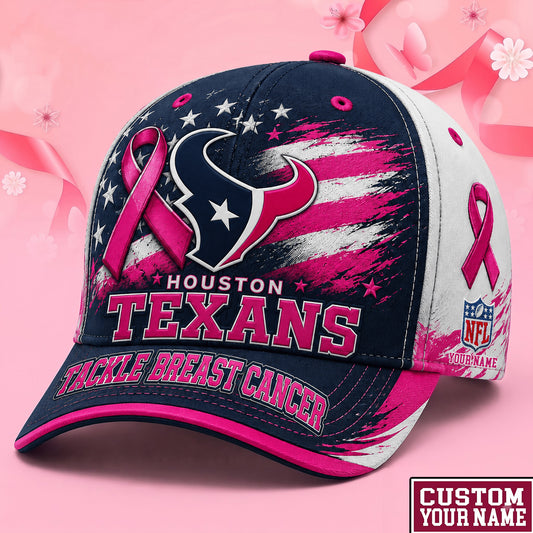 PREMIUM NFL X HOU EXCLUSIVE PERSONALIZED Pink Ribbon Breast Cancer Survior Cap