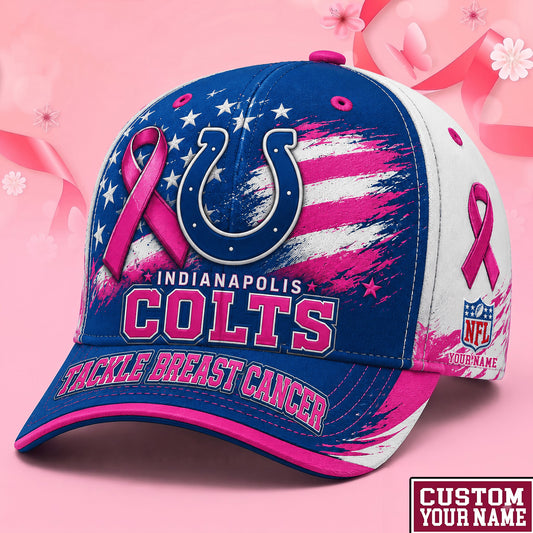 PREMIUM NFL X IND EXCLUSIVE PERSONALIZED Pink Ribbon Breast Cancer Survior Cap